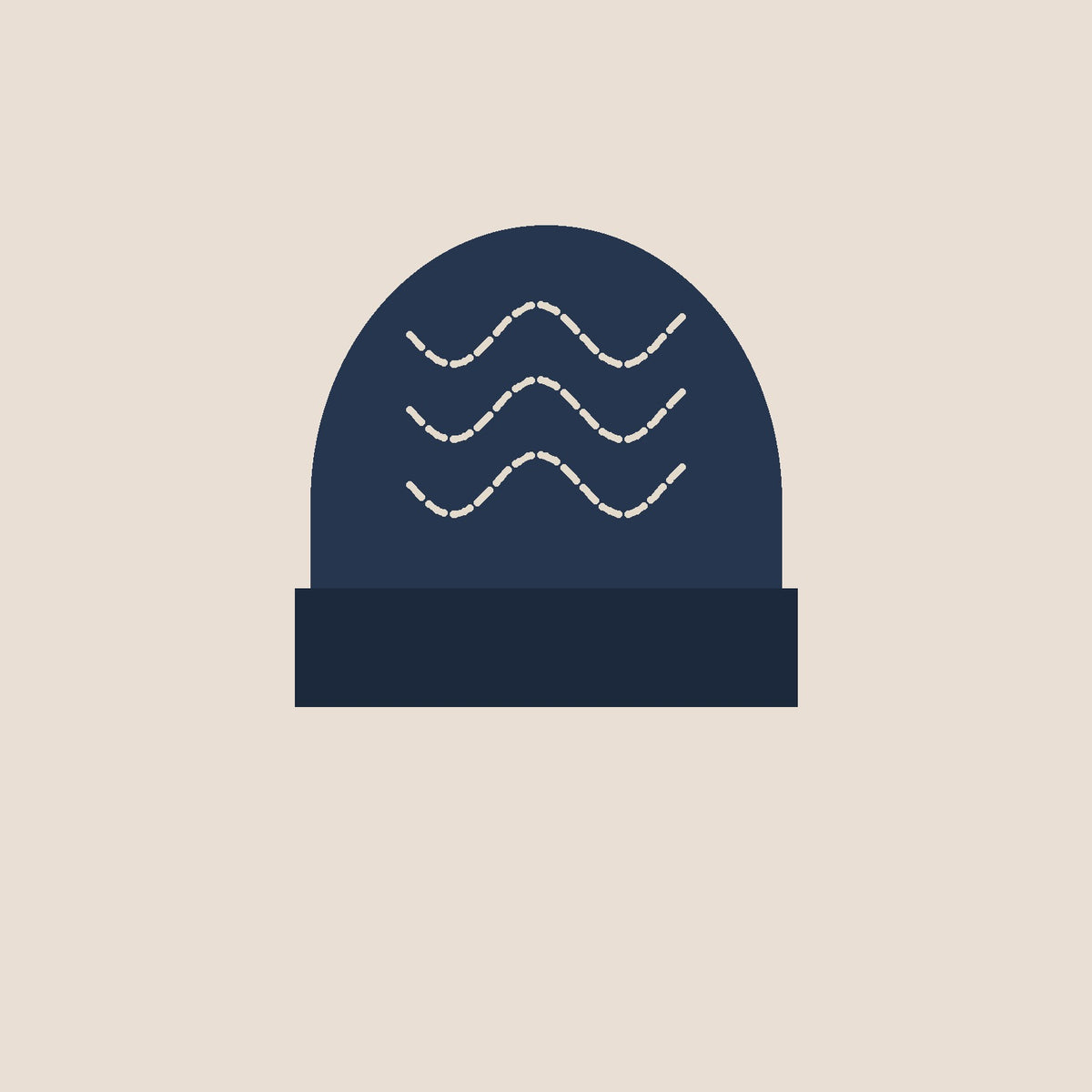 Harbor Beanie in navy, waves stitched in two thread colours