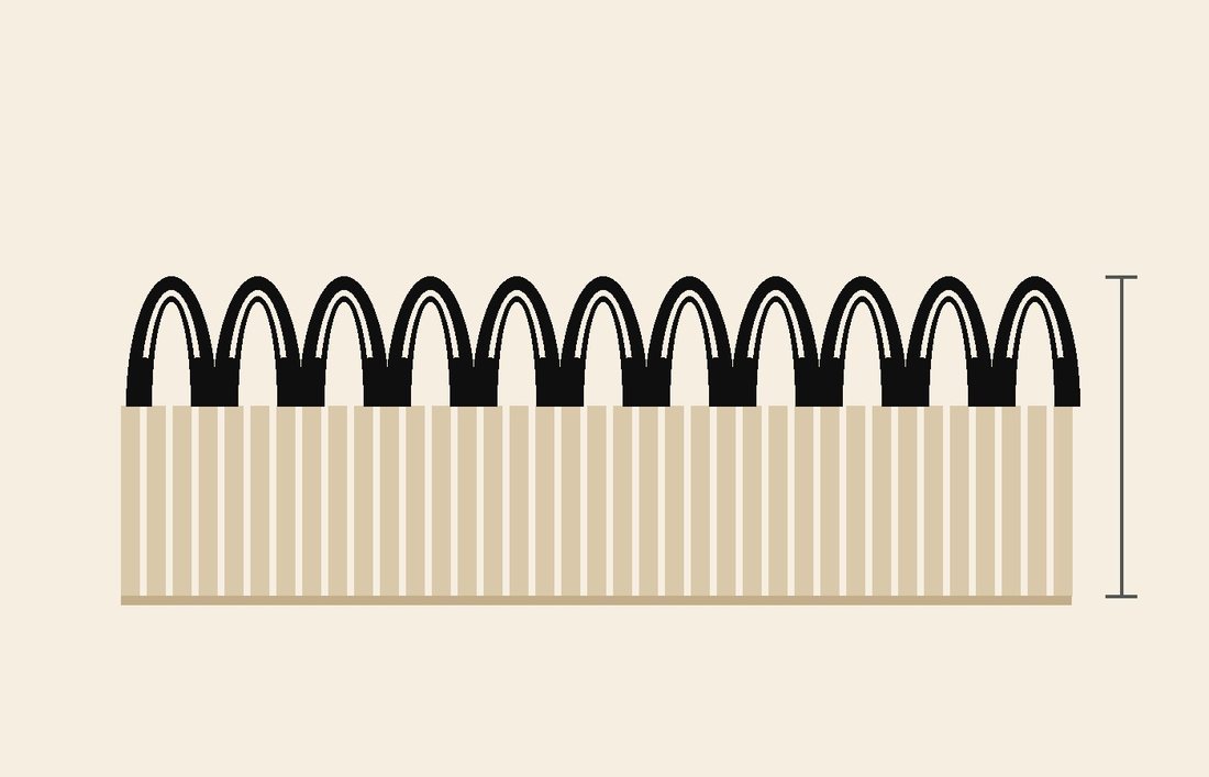 Illustration: cross-section of embroidery, showing thread loops standing above the surface of the cotton twill. Drawn, not photographed.