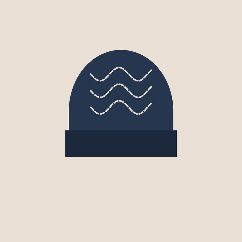 Harbor Beanie in navy, waves stitched in two thread colours