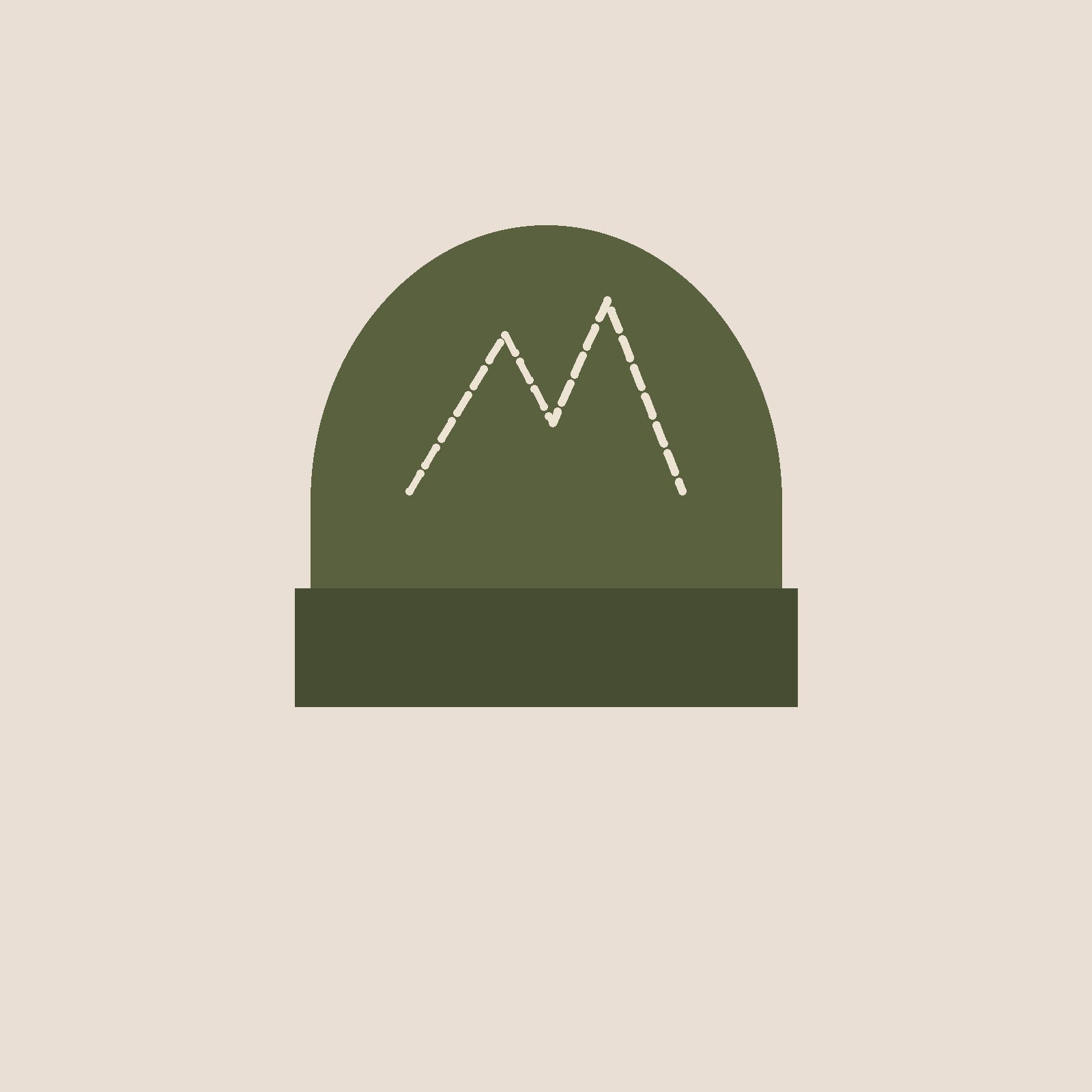 Summit Beanie in olive, mountain stitched in three thread colours